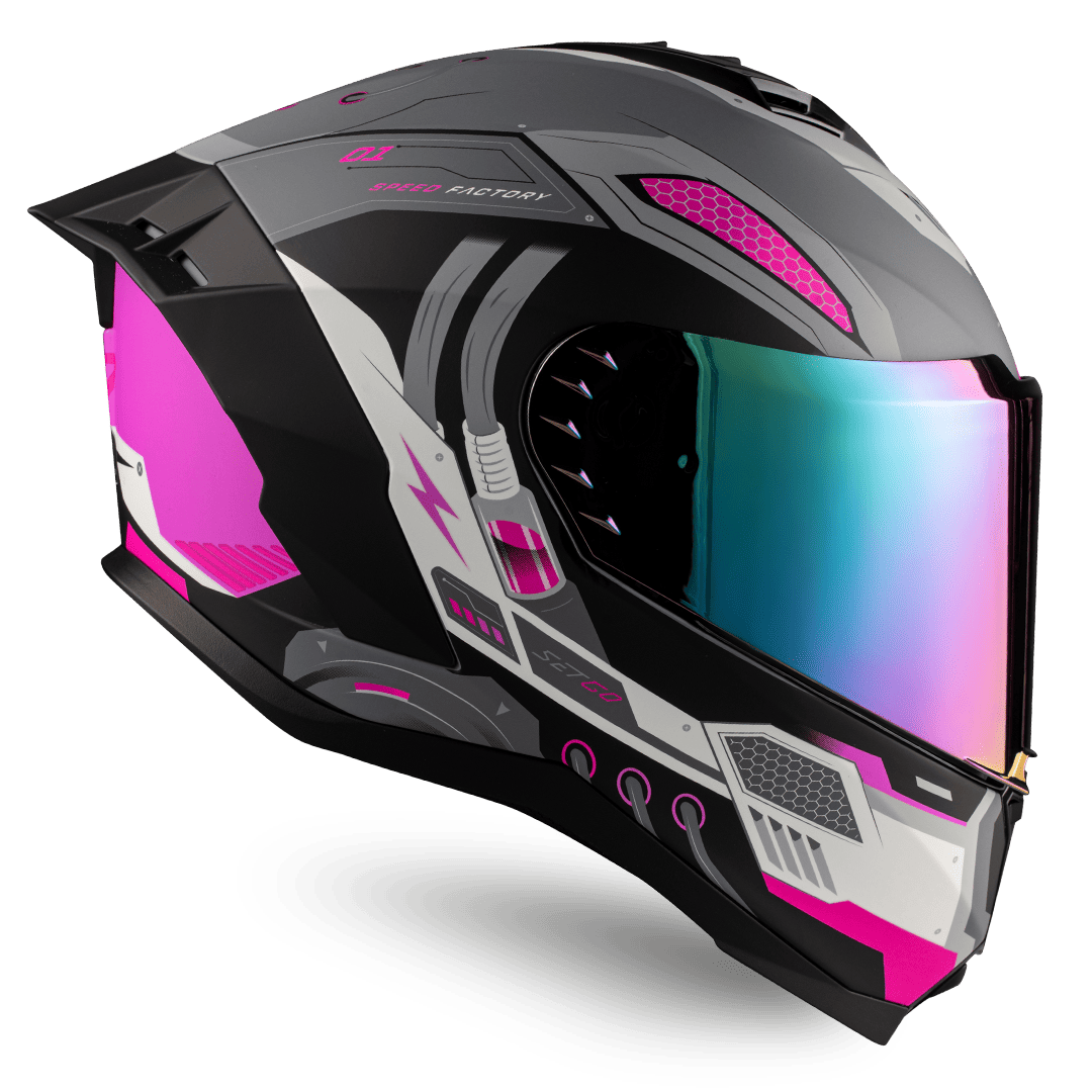 Casco de motocicleta Robbot Purple | SETGO - Cascos con Certificación DOT